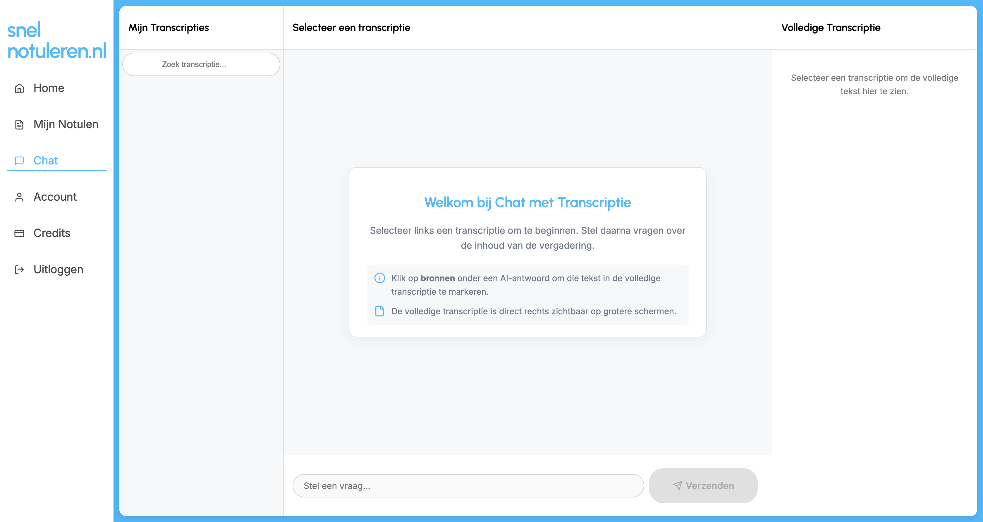 Chatten met transcriptie functionaliteit