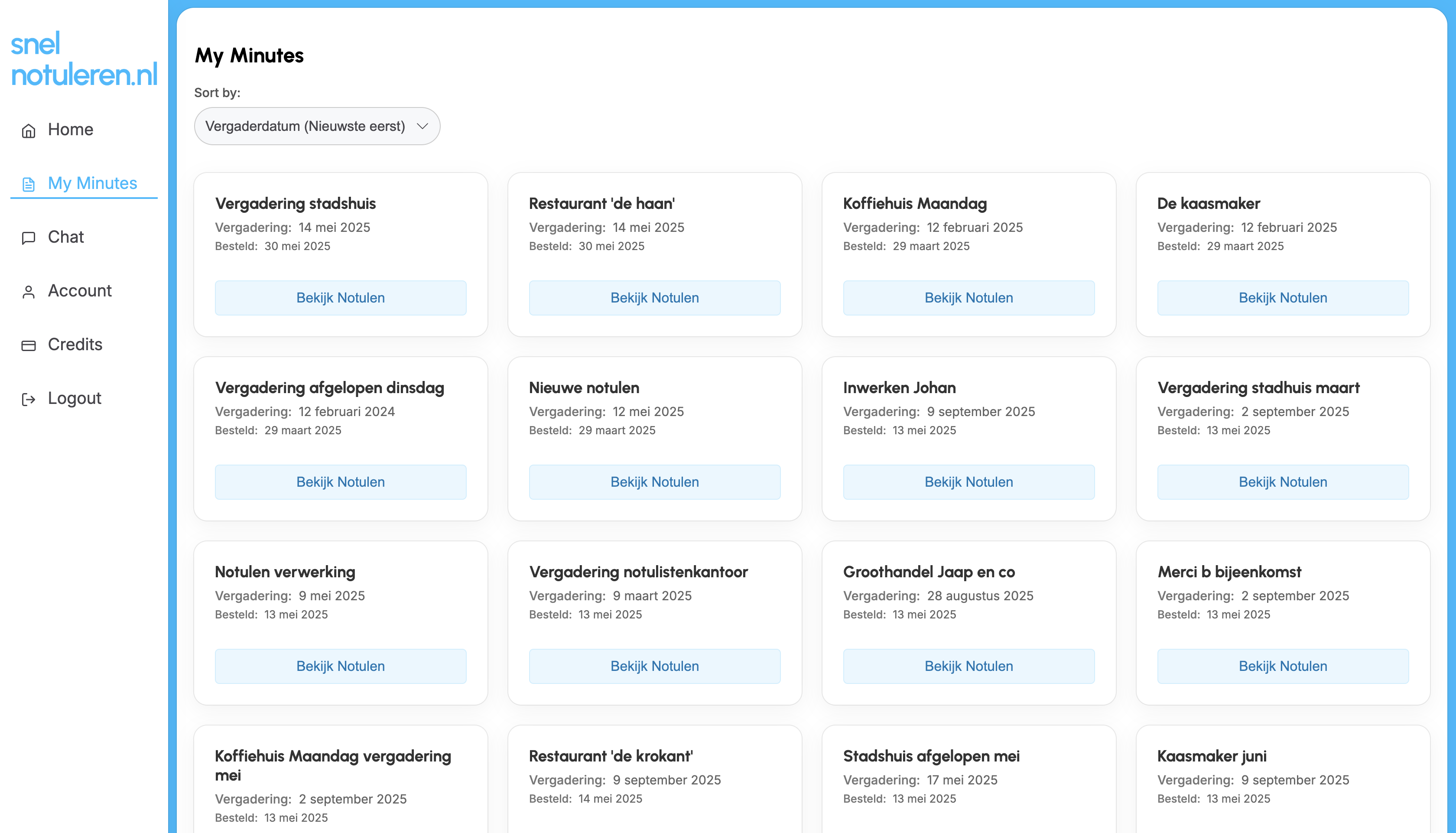 Notulen overzicht en download functionaliteit